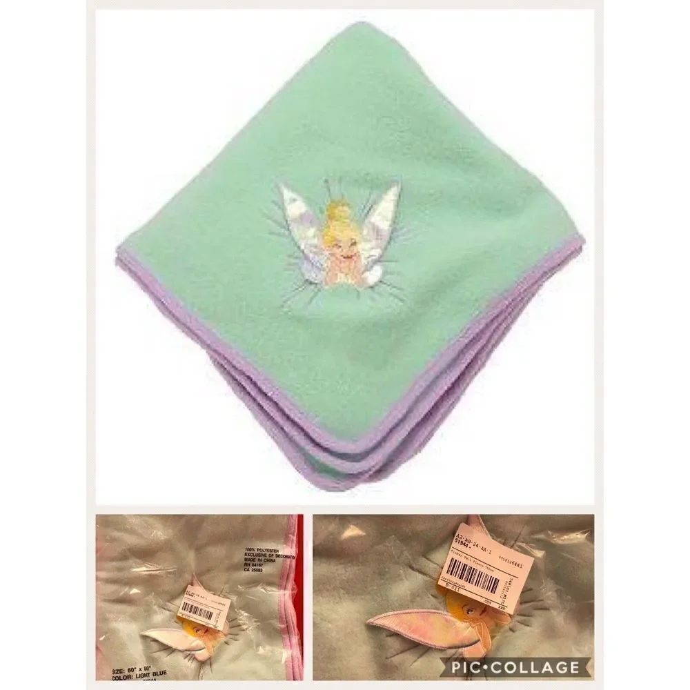 Disney Peter Pan Tinkerbell Appliqué  Fleece Throw 50” x 60” NIB ASAP Ship